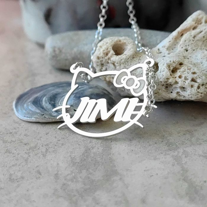 Сребърно детско колие, Hello Kitty колие, колие с име, име на котенце