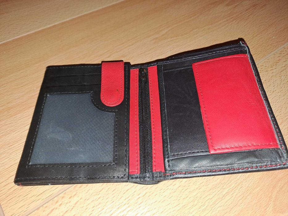 Portofel negru SteinMeister piele naturala 12x9 cm