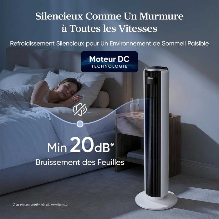 Колонен вентилатор Levoit, тих 20dB, DC мотор 7.9m/s, 26W, осцилиращ на 90° с 12 скорости, 12-часов таймер, 4 режима, LED дисплей, дистанционно