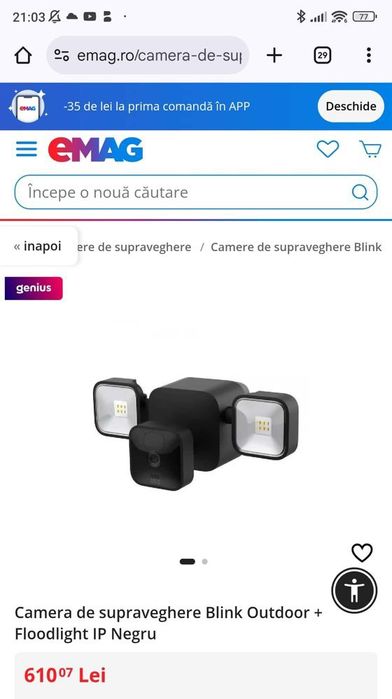 Camera de supraveghere Blink Outdoor + Floodlight IP Negru,sigilata