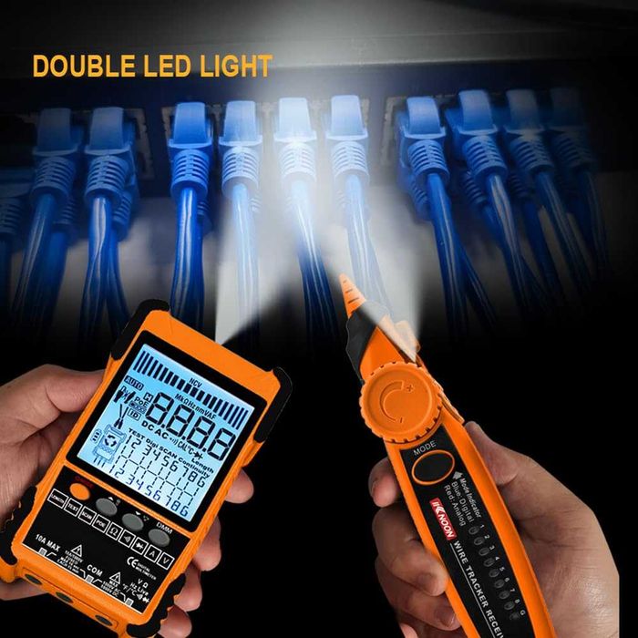 Tester Profesional de Cabluri K618 cu Ecran LCD, Detectare POE, Măsurare Lungime și Funcție Multimetru