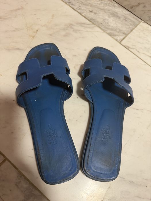Papuci HERMES Oran originali 36,5 - piele albastru