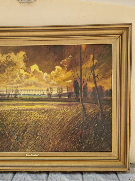 Огромна антикварна авторска картина масло върху платно