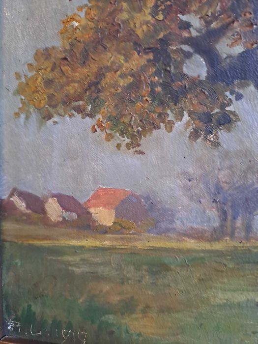 tablou vechi pictura pe panza 31/38 cm semnat datat 1919