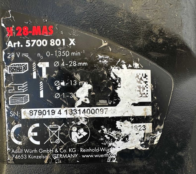 Wurth H28-MAS - Мощен акумулаторен перфоратор 2х28V 5.0Ah