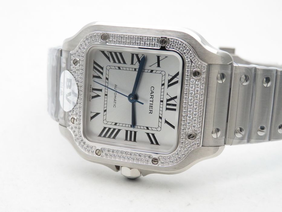 Cartier Santos de Cartier 35mm Дамски - Диамантен Безел - Бял Циферблат - QC Снимки
