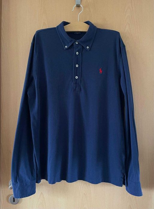 Bluza cu maneci lungi bleumarin si guler polo Ralph Lauren, marimea L