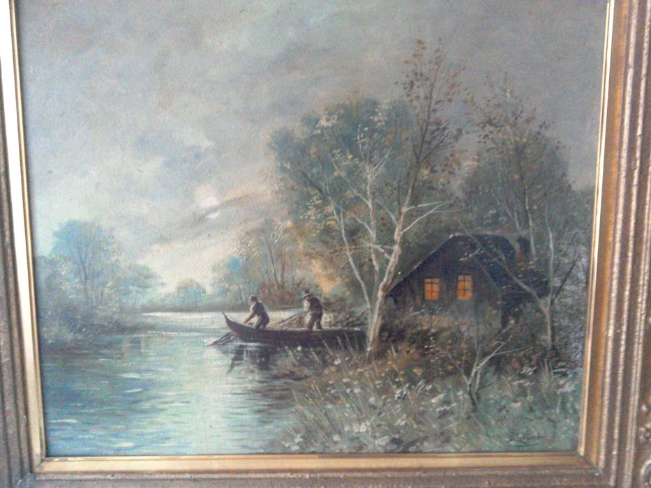 Tablou vechi, pictură flamandă, semnat B. Latner în ramă de epocă, U/C