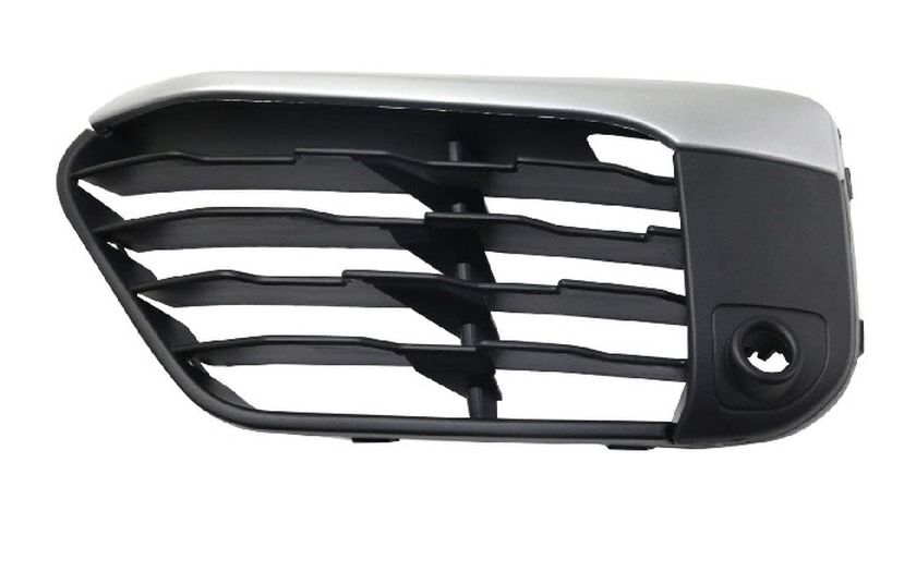 Grila bara fata BMW X1 (F48), 06.2015-, fata, partea stanga/dreapta, cu material argintiu; cu gauri pentru senzori de asistenta la parcarea