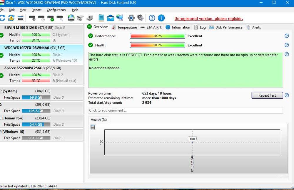 WD BLUE 1TB HDD hard disk ideal 100%