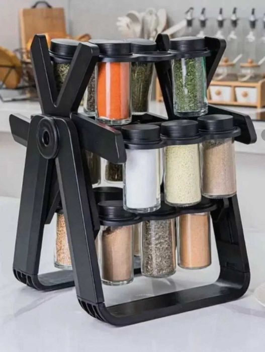 Настольный вращающийся органайзер для специй – 18 баночек, чёрный