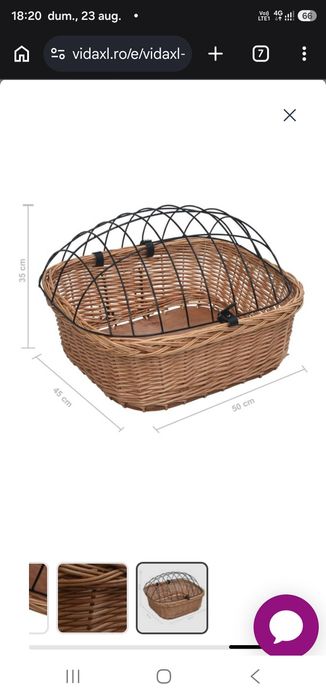 Coș frontal bicicletă cu capac, 50x45x35 cm, salcie naturală