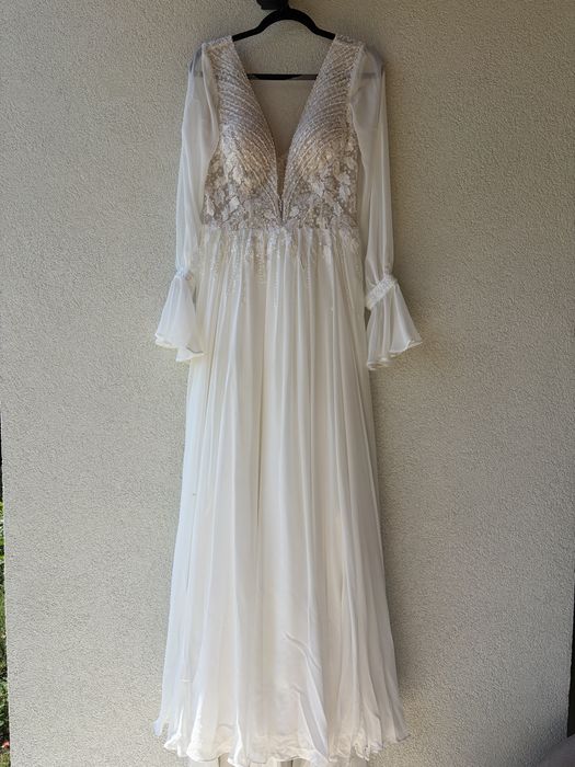 Rochie de mireasă Luce Sposa din mătase naturală cu trenă și broderii couture