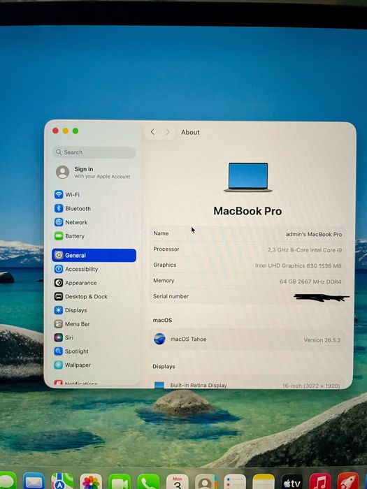 MacBook Pro 16 - 64 GB RAM 2019 1 TB AMD Radeon Pro 5500 M