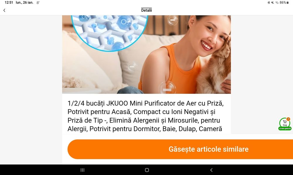 Purificator ionizator aer camera