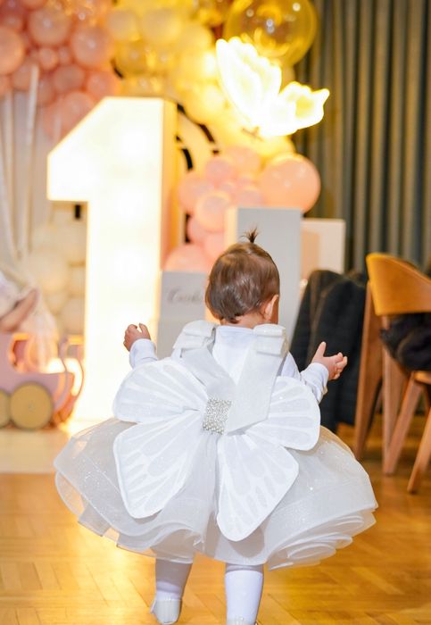 Рокли за мама и бебе, първи рожден ден, официална, бяла, туту рокля