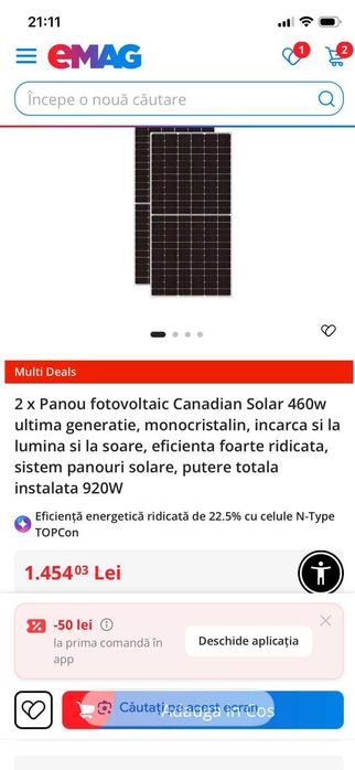 Vând două placi solare canadian solar 460wat