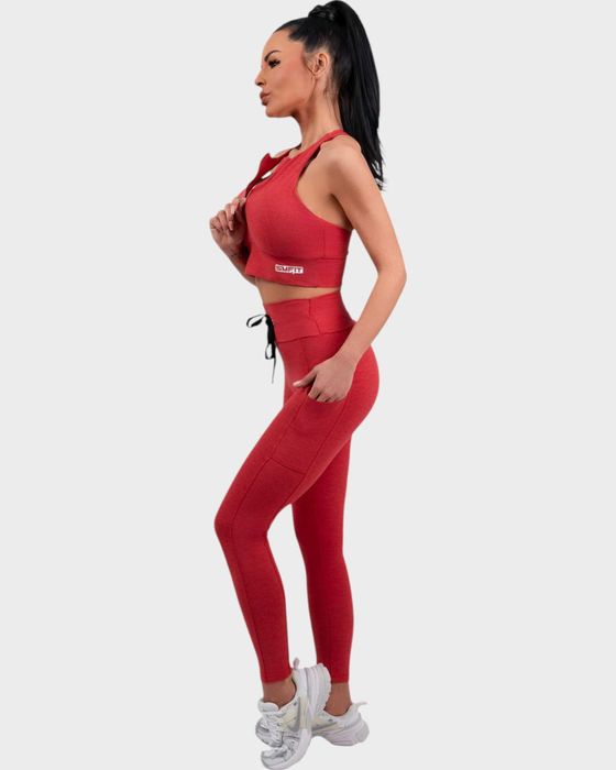 Екип: Клин с Джоб, Бюстие с подплънки и Цип - Червен, размери XS, S, M