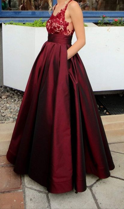 Дълга официална бална рокля, бордо, ХС