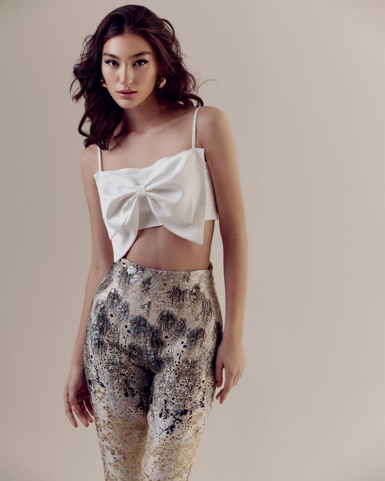 Атласный топ с бантом