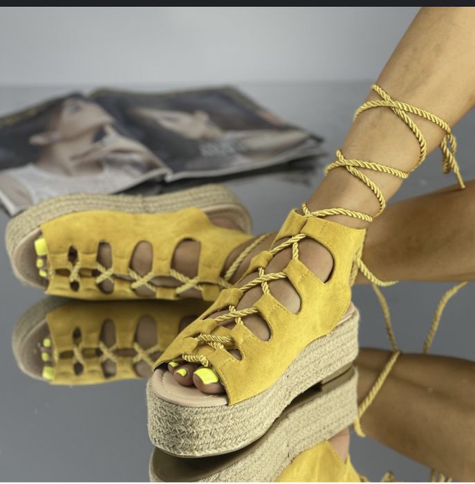 Sandale cu platforma Galbene din Piele Ecologica Intoarsa