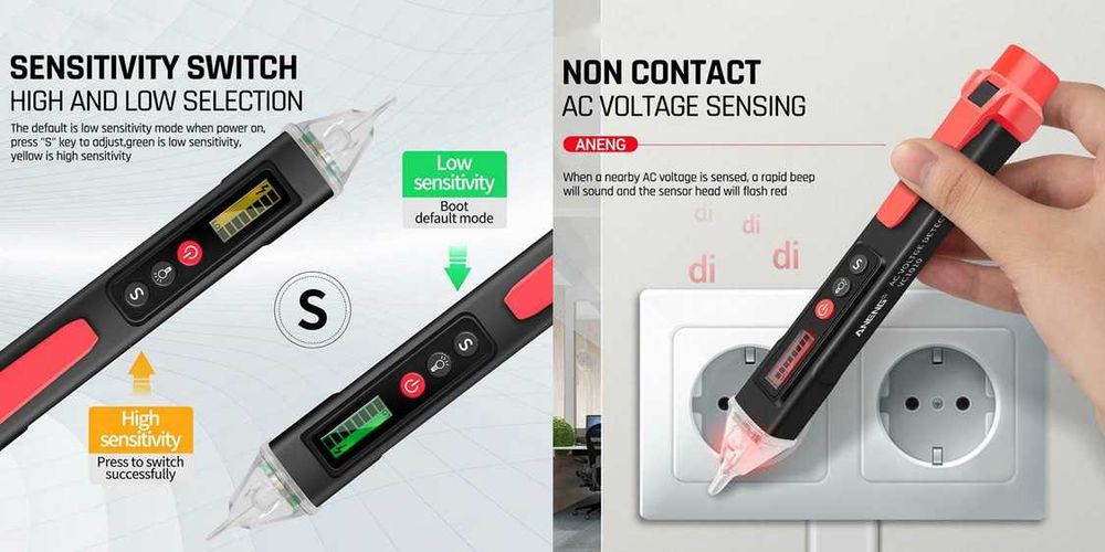 Creion detector tensiune fara contact, cu lumina LED, afisaj Nou!