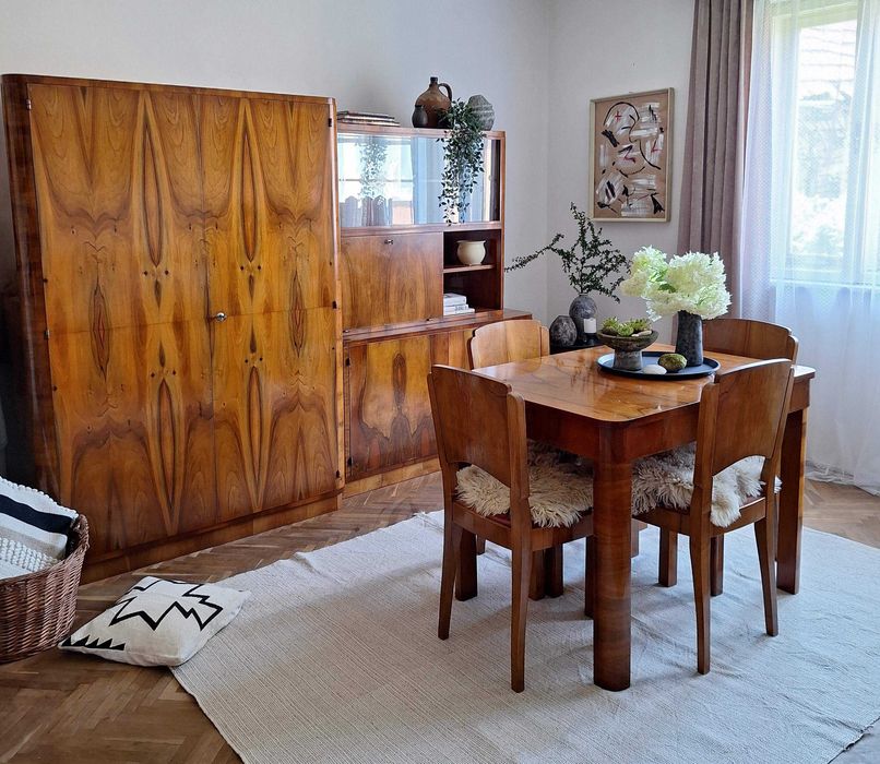 Mobilier vintage stil Art Deco, lemn masiv cu furnir nuc