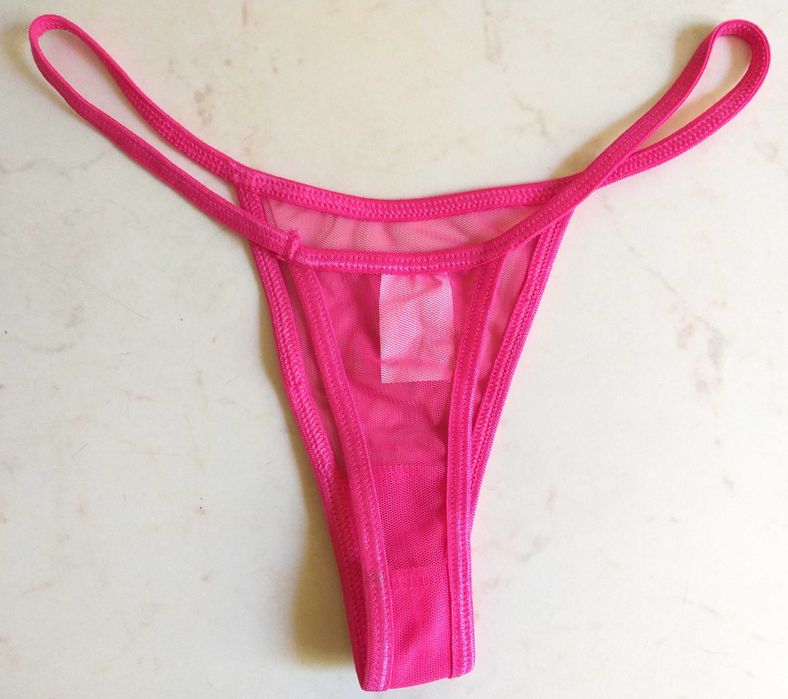 Chiloti tanga mini snur sexy / erotici fete / femei roz neon plasa fina transparenta mar. S (noi)