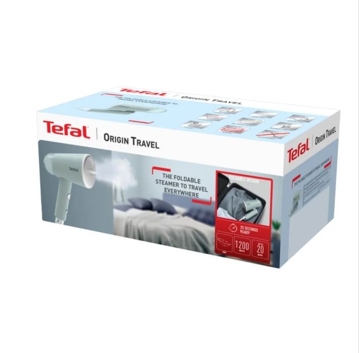 Преносима парна ютия Tefal Origin Travel DT1034E1, променлива пара 0-20 г/мин, резервоар 70 мл, 1200 W