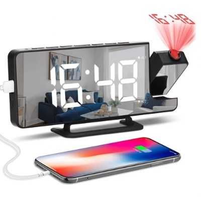 Огледален дигитален часовник с аларма и поекция