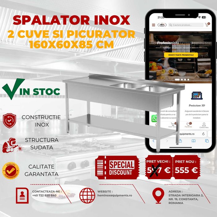 Spalator Inox Cu 2 Cuve În Stoc Diferite Dimensiuni