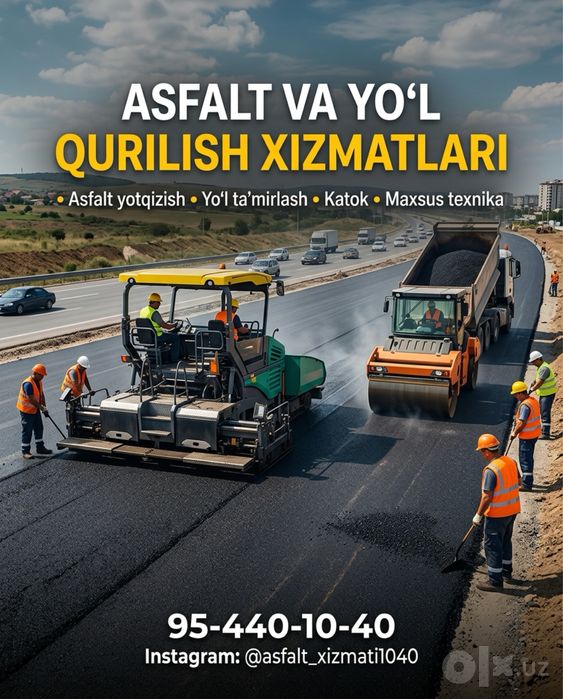 Asfalt yotqizish — yo‘l qurilishi — asos tayyorlash — katok xizmati