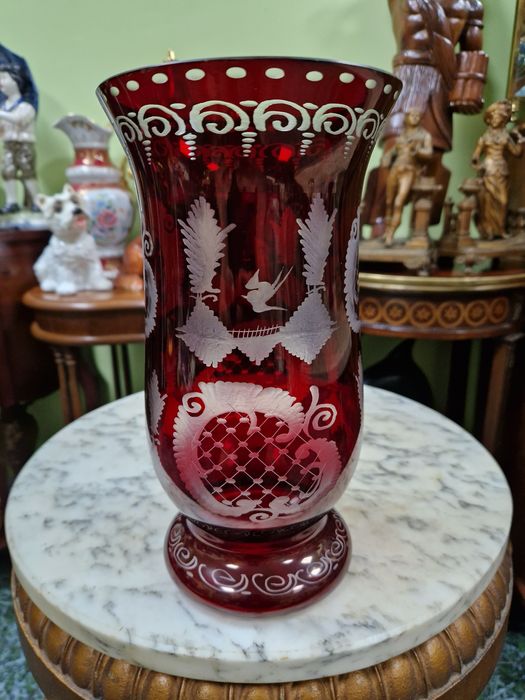 Уникална антикварна колекционерска кристална ваза Бохемия