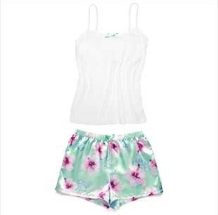 Pijama cu suport bust si pantaloni satin cu imprimeu exotic, Avon, M-L