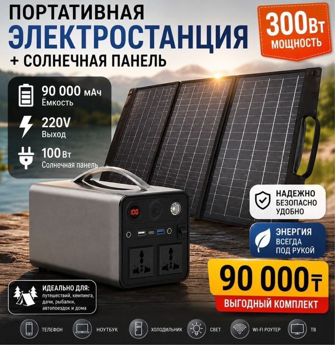 Портативная электростанция (аккумулятор) + солнечная панель