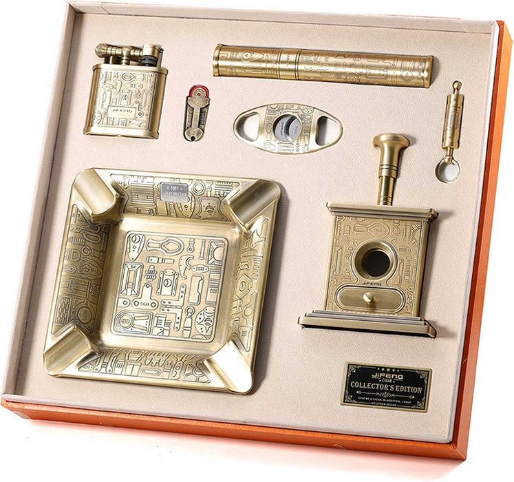 Подаръчен комплект пепелник,запалка,ножица,гилотина,туба,пънчър пури