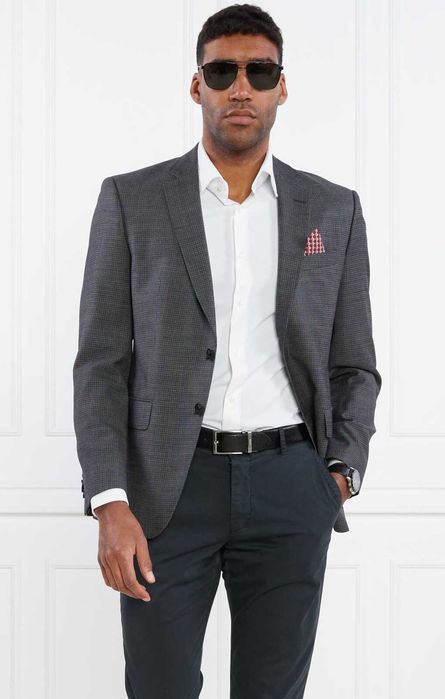 Sacou blazer 54 XXL Hugo Boss lana 100% super 120's gri microstructuri