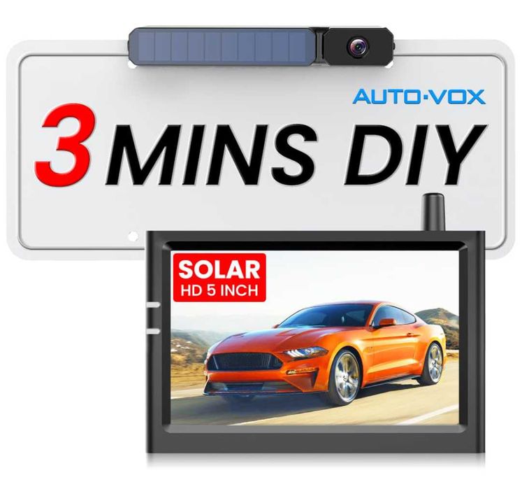 AUTO-VOX Соларна безжична камера за заден ход 5"HD монитор бърз монтаж