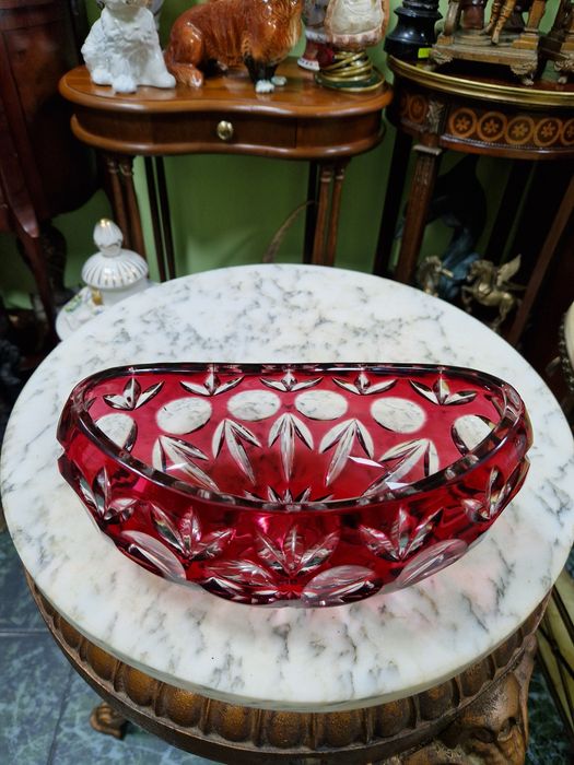 Уникална антикварна колекционерска кристална купа бомбониера Бохемия