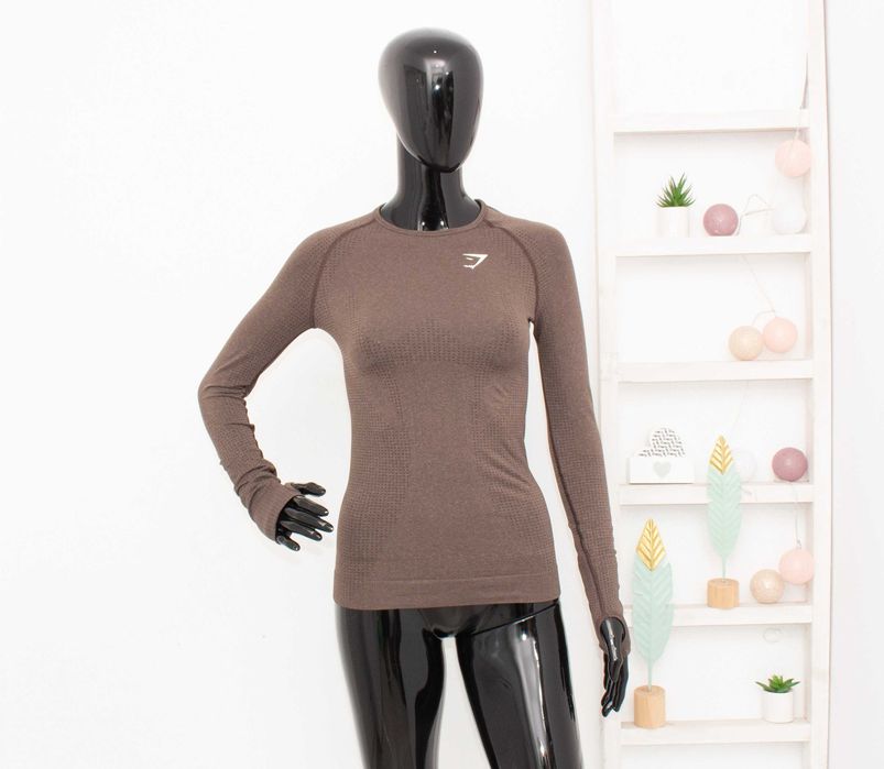 Gymshark оригинална дамска блуза кафява дълъг ръкав безшевна фитнес S