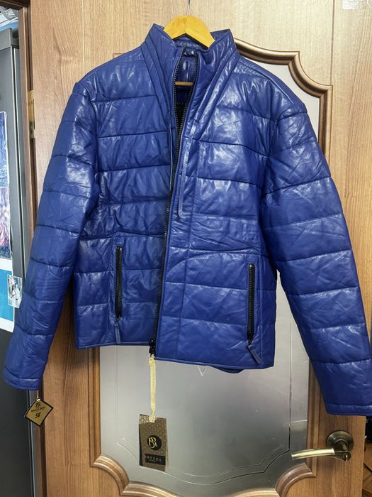 Новая кожаная мужская молодежная синяя куртка