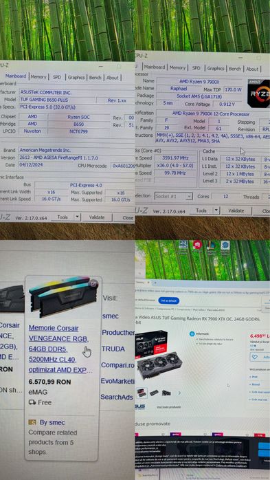 Pc unitate ryzen 9 7900x video rx7900 xtx tuf gaming