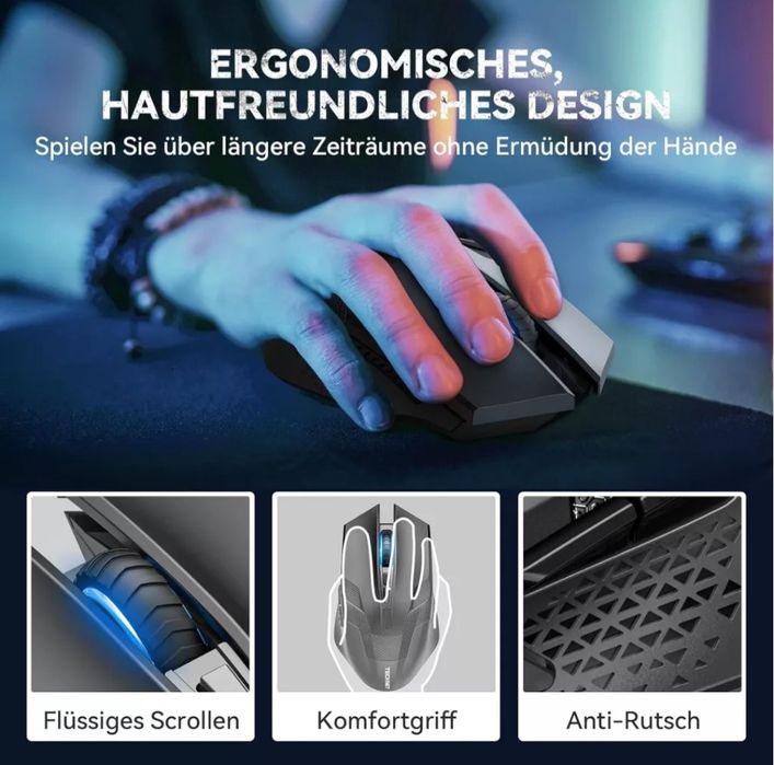 Mouse de gaming wireless TECKNET, ergonomic, cu 8 butoane, 4800 DPI, PC/Mac