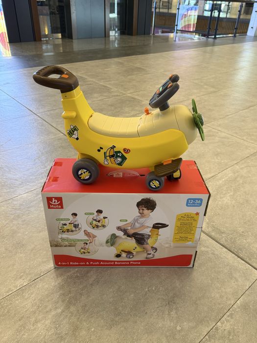 Детская каталка Hola 4в1 Banana Plane c ручкой, 12-36 мес