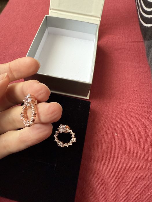 Cercei de argint suflati cu aur roze