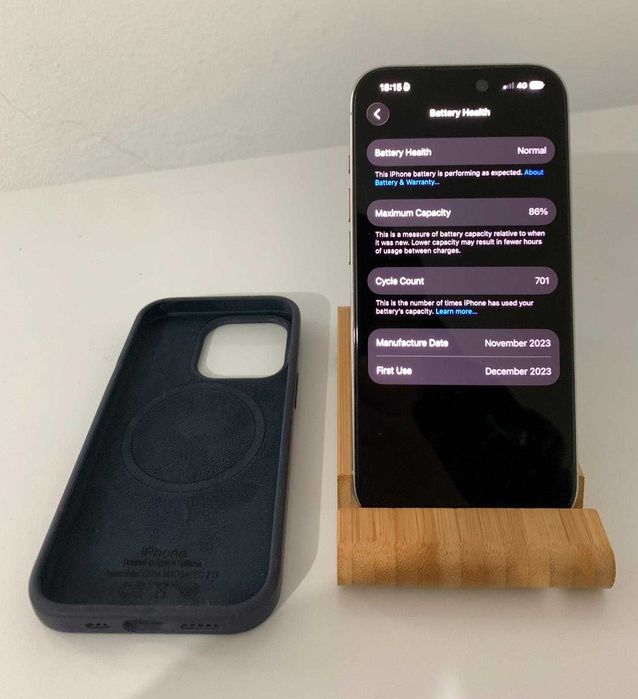 Apple iPhone 15 Pro, White Titanium, 128GB, Neverlocked, 86% Sănătatea Bateriei