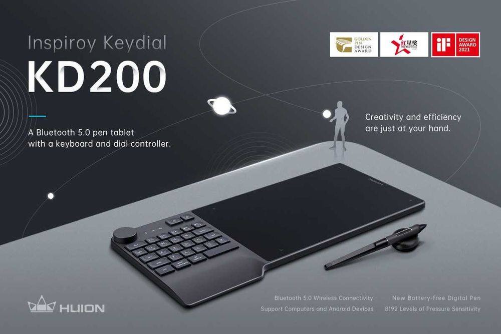 Беспроводной графический планшет Huion Inspiroy Keydial KD200