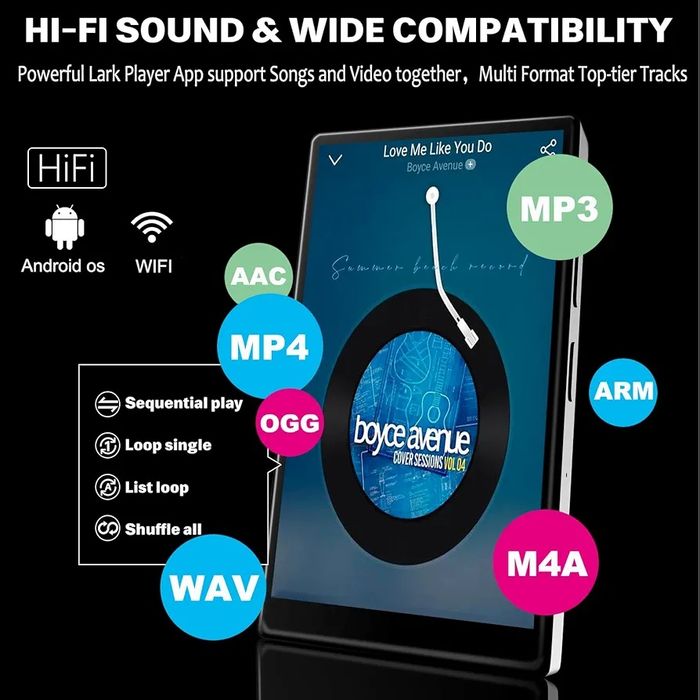 MP3 плейър с Bluetooth и WiFi, 4-инчов сензорен MP4 MP3 плейър
