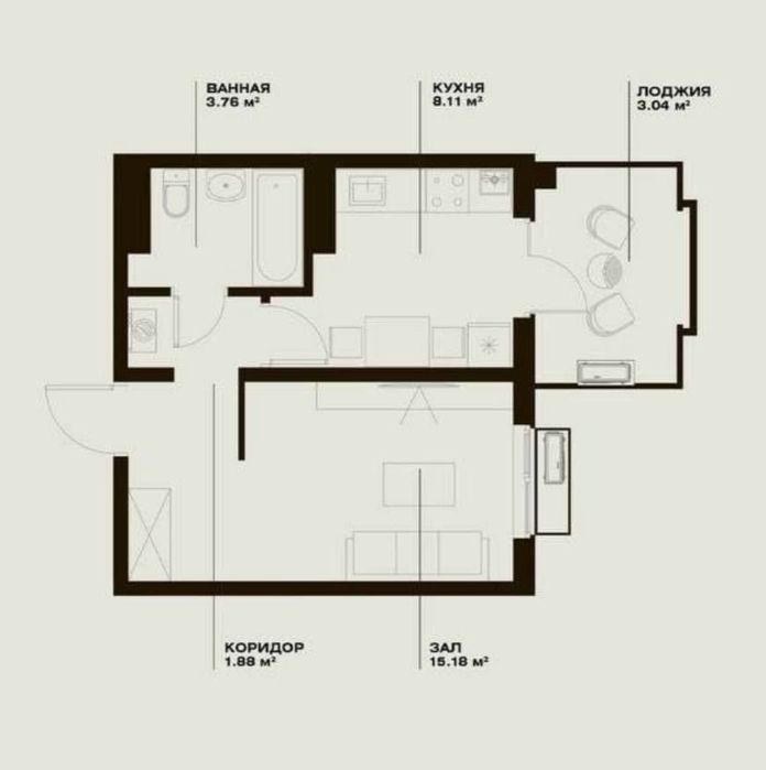 Ор-р ТЦ Альфраганус, ЖК Оз Макон, 1 комнатная квартира 32м² white box