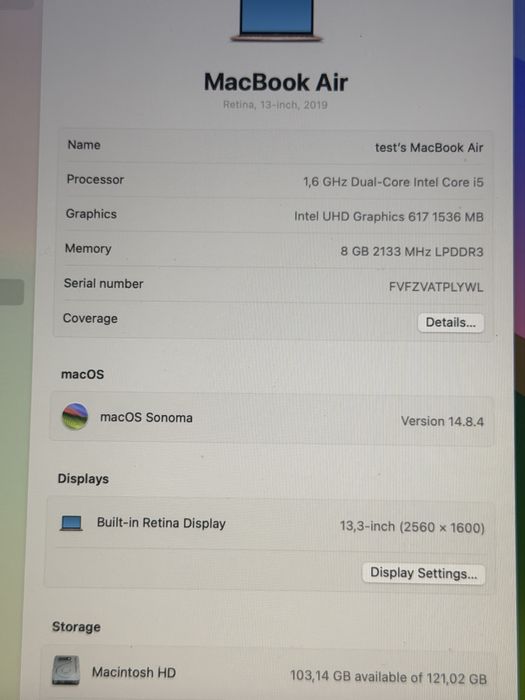 Apple MacBook AIR 2019, i5, true tone